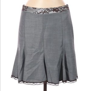 Rebecca Taylor Grey Wool Blend Skirt Brown Lace